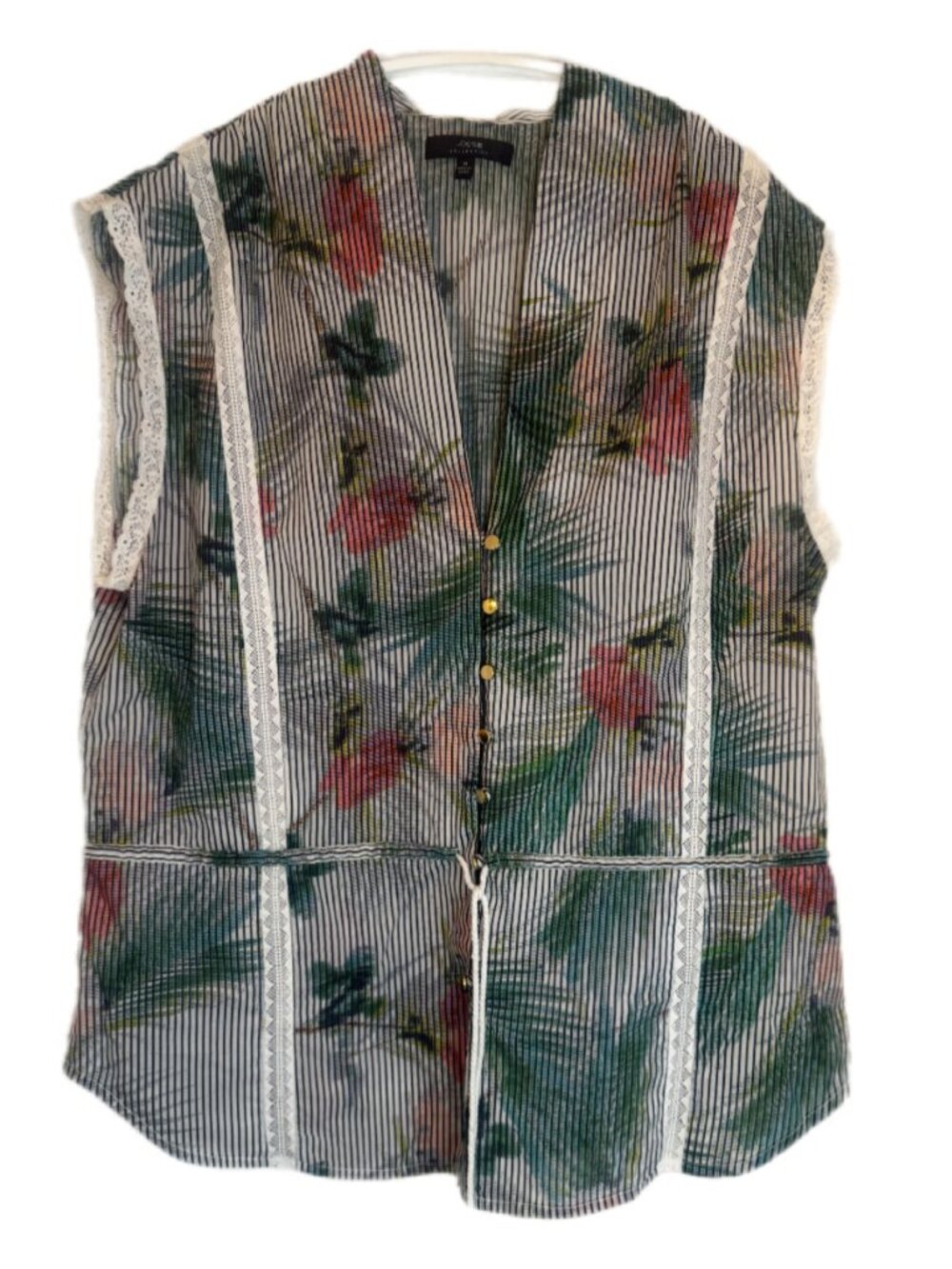 Joe's Jeans Y2K Babydoll Striped Tropical Floral Lace Trim Sleeveless Top M